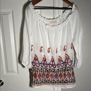 Willa Peasant Boho Top - Size Large, Embroidered Details